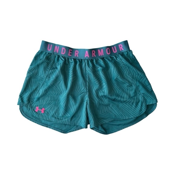 UNDER ARMOUR WOMEN’S HEATGEAR LOOSE FIT SHORTS SIZE SMALL  GREEN PINK - Picture 1 of 13